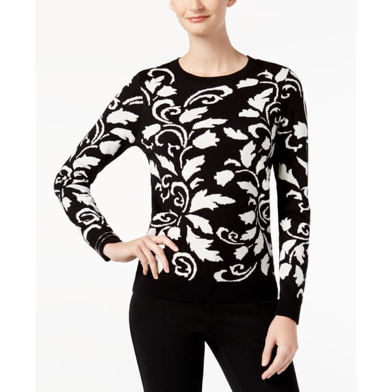 Charter Club Patterned Sweaters Deep Black Scroll Combo 2XL