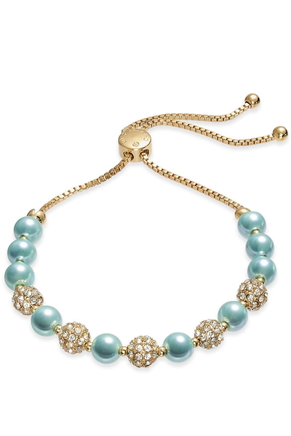 Pave & Imitation Pearl Slider Bracelet (Aqua)