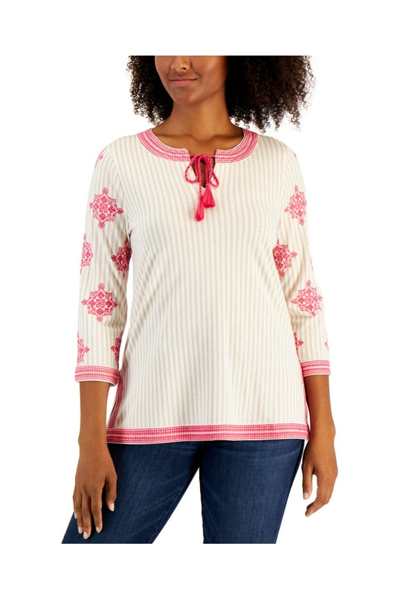 Petite Anthem Striped Embroidery Top Dry Sand Combo PL