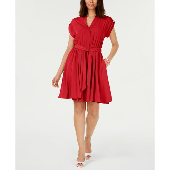 Charter Club Petite Belted Dress Risky Red 4P