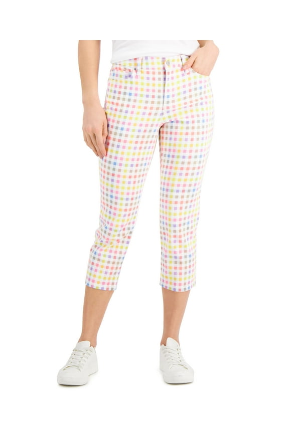 Petite Bristol Gingham Print Capri Jeans Bright White Combo 6P