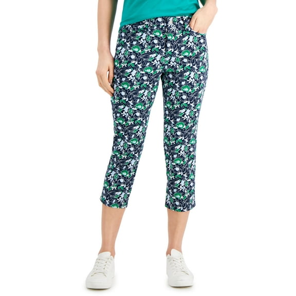 Charter Club Petite Bristol Printed Capri Jeans Intrepid Blue 4P