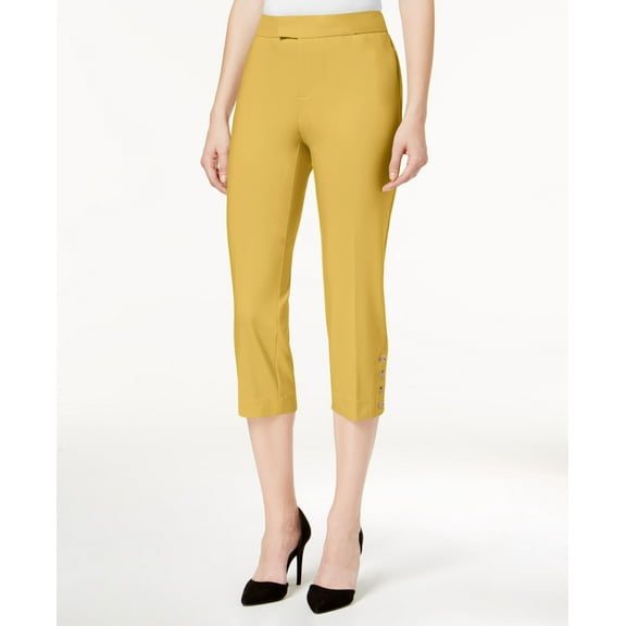 Charter Club Petite Button Hem Capri Pants Yellow 12P