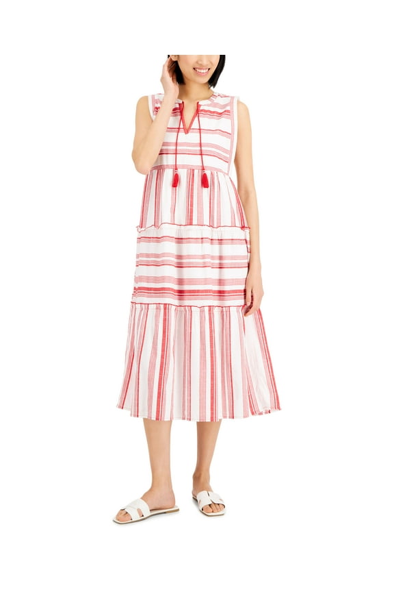 Petite Cotton Striped Midi Dress Red Barn Combo PXS