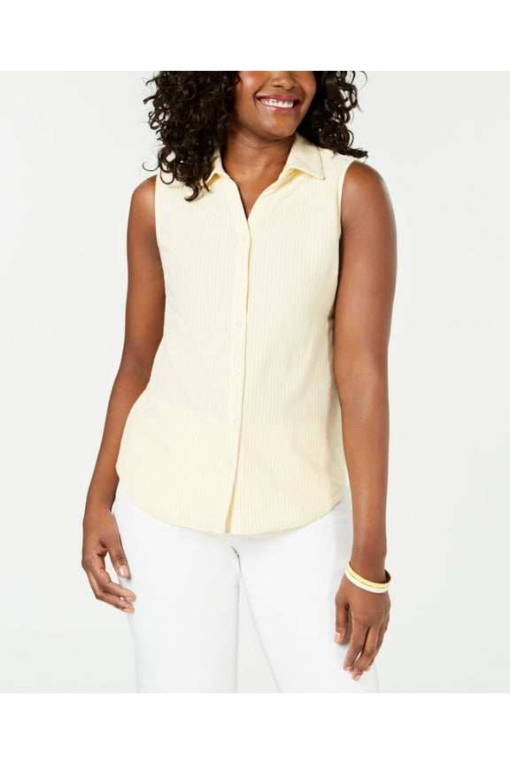 Petite Cotton Striped Pique Shirt Lemon Spritz Combo 16P