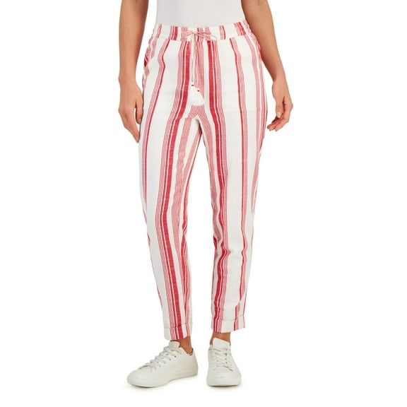 Charter Club Petite Cotton Striped Tapered Soft Pants Red Barn Combo PXS