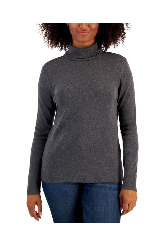 Petite Cotton Turtleneck Top Charcoal Heather PL