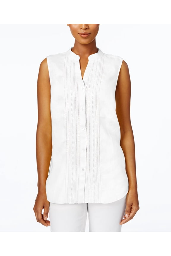 Petite Crochet Trim Blouse Bright White PL