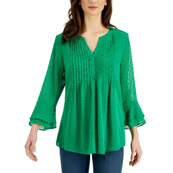 Charter Club Petite Double Ruffle Textured Pintuck Top Bright Myrtle PXL