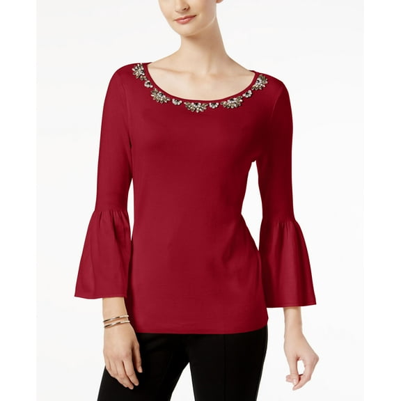 Charter Club Petite Embellished Sweater New Red Amore PXL