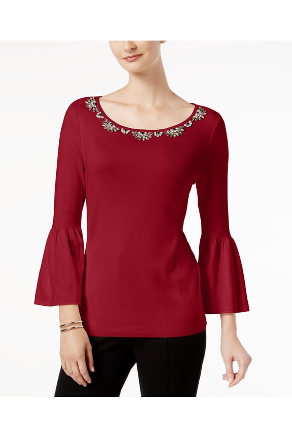 Petite Embellished Sweater New Red Amore PXL