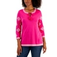 thumbnail image 1 of Charter Club Petite Embroidered Tie Neck Top Pink Tutu PM, 1 of 1