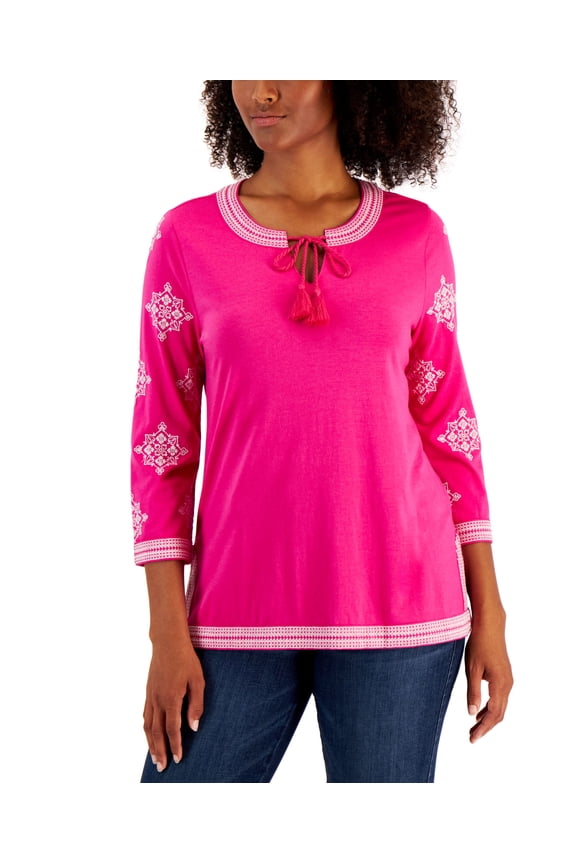 Petite Embroidered Tie Neck Top Pink Tutu PS