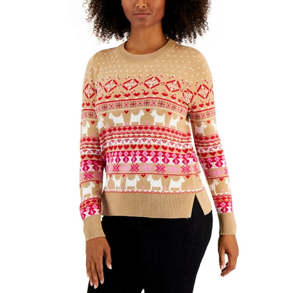 Charter Club Petite Fair Isle Sweater Warm Camel Heather Combo PM