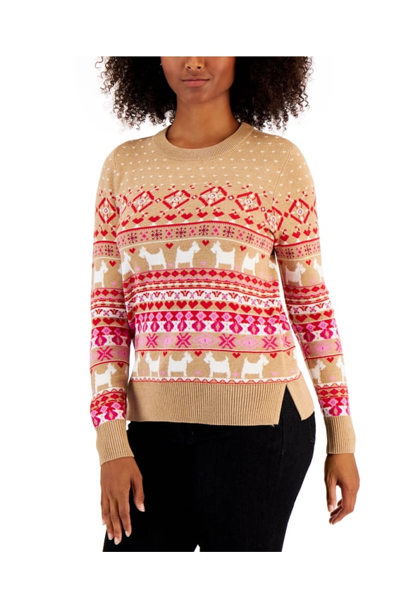 Petite Fair Isle Sweater Warm Camel Heather Combo PM