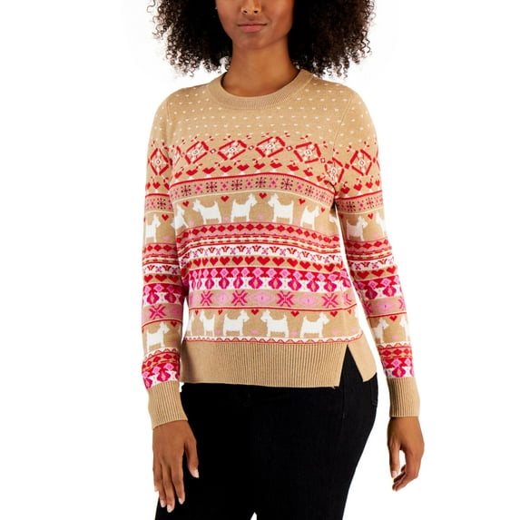 Charter Club Petite Fair Isle Sweater Warm Camel Heather Combo PM
