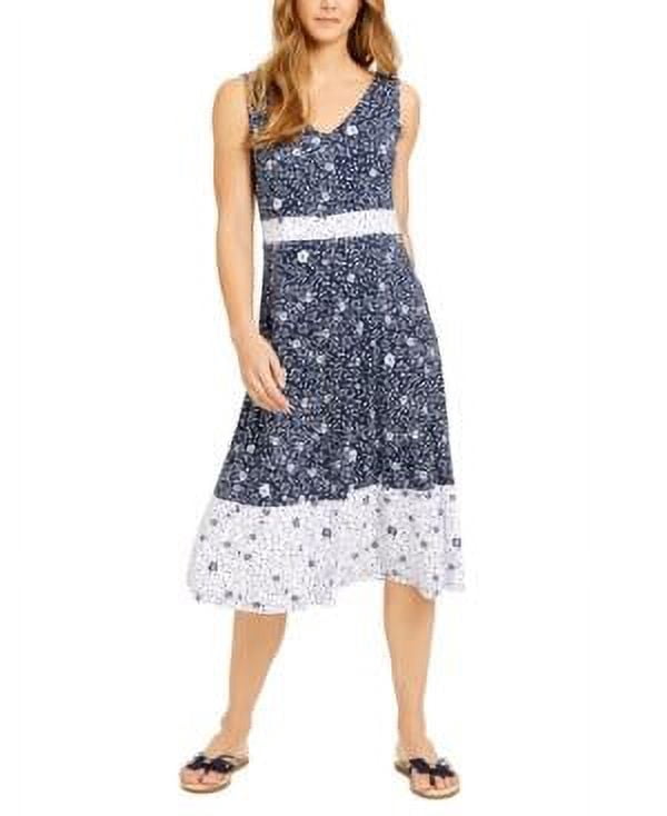 Charter Club Petite Floral-Print Dress Blue Size PETITE LARGE