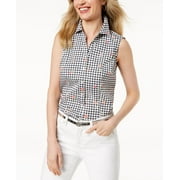 CHARTER CLUB Petite Floral-Print Gingham Sleeveless Shirt (Deep Black Floral Gingham, 6P)