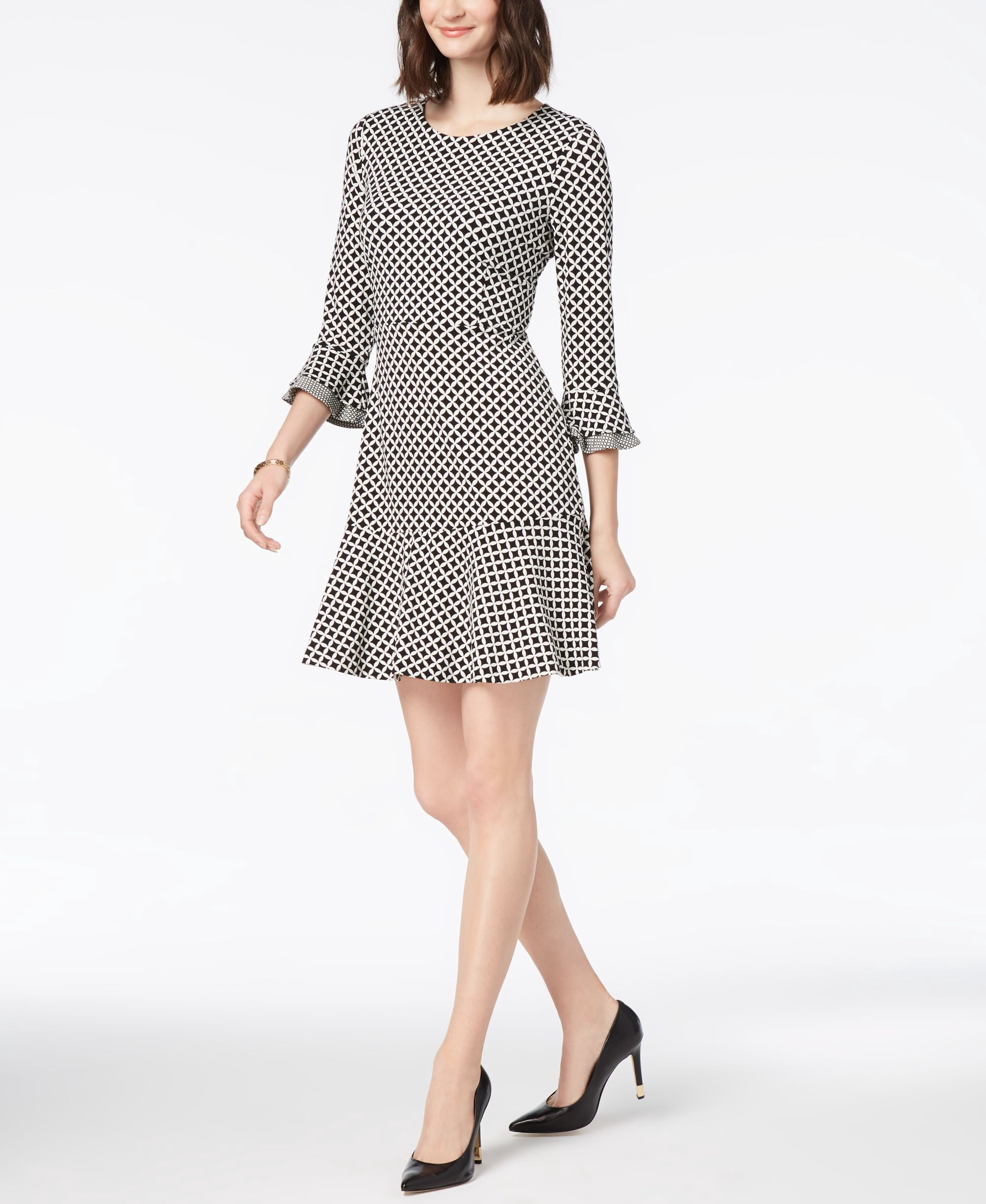 Charter Club Petite Flounced A Line Dress Deep Black Combo PXL