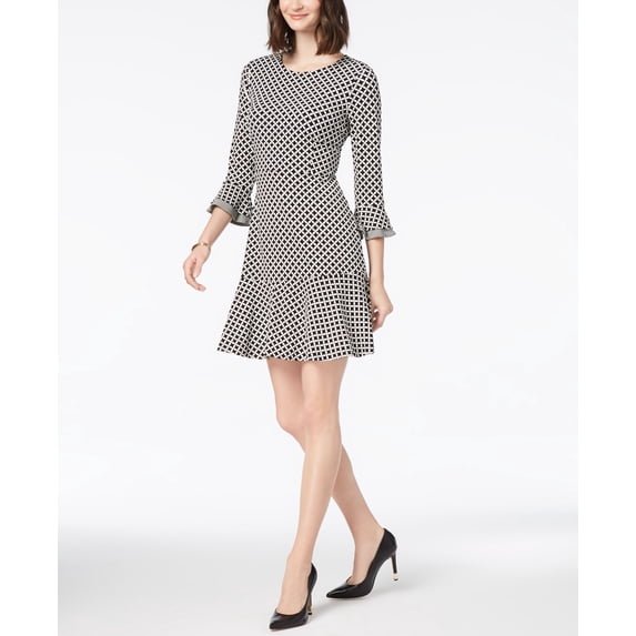 Charter Club Petite Flounced A Line Dress Deep Black Combo PXL
