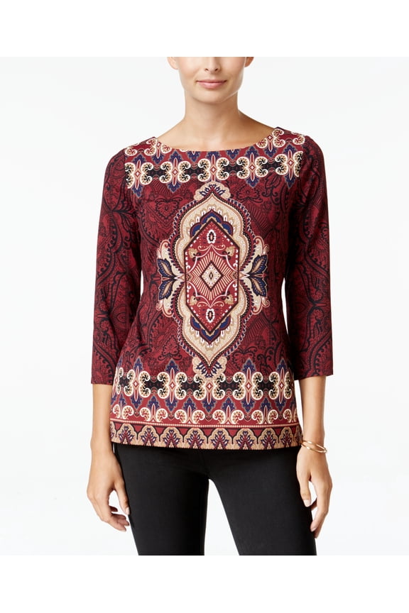 Petite Ikat-Print Top Cranberry Red Combo PXS