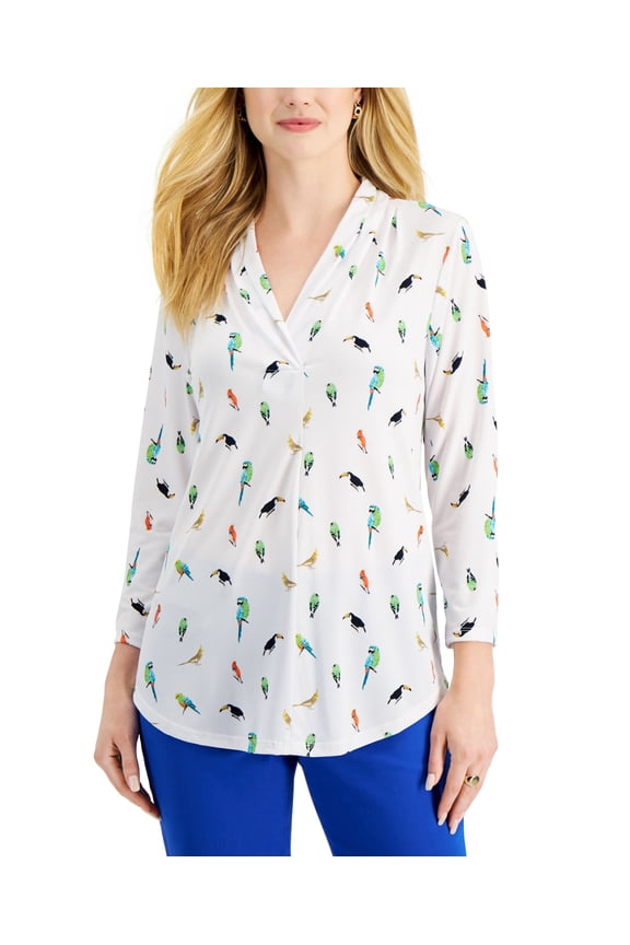 Petite Jungle Bird Blouse Bright White Combo PM