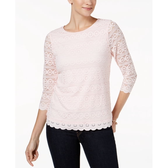 Charter Club Petite Lace 3/4 Sleeve Top Misty Pink PXS