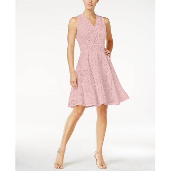 Charter Club Petite Lace Fit Flare Dress Misty Pink PXL