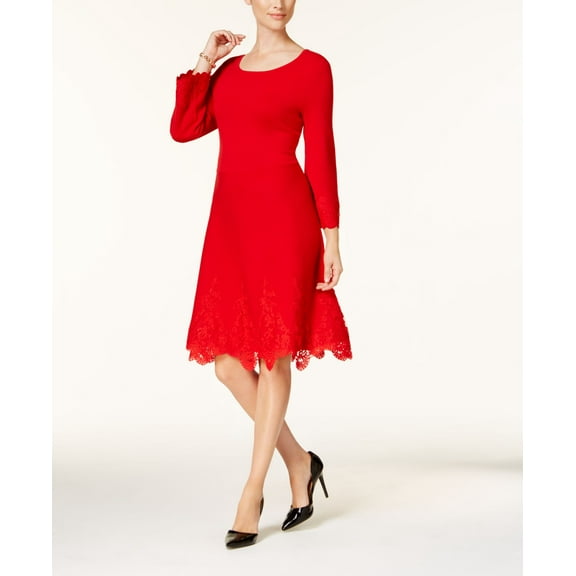 Charter Club Petite Lace Hem Fit Flare Dress Cc Diva Red PM
