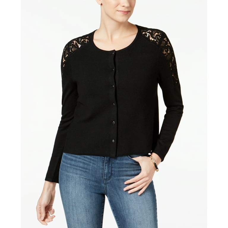 Charter Club Petite Lace Trim Cardigan Deep Black PM Walmart
