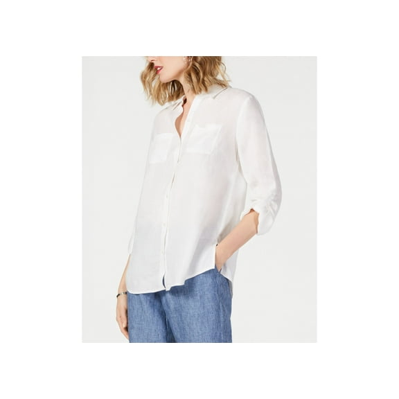 Charter Club Petite Linen Button Front Shirt Bright White PS