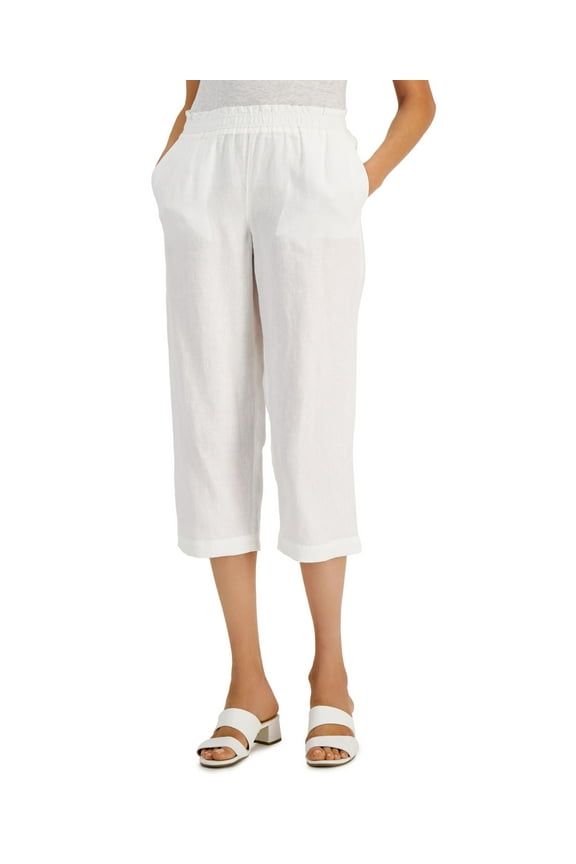 Petite Linen Cropped Pants Bright White PS