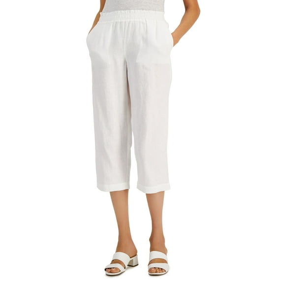 Charter Club Petite Linen Cropped Pants Bright White PS