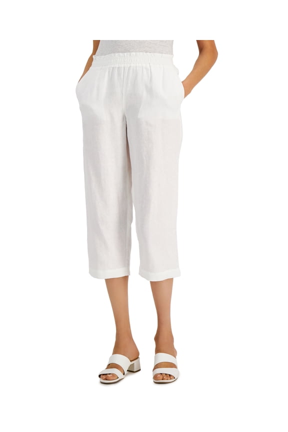 Petite Linen Cropped Pants Bright White PXL
