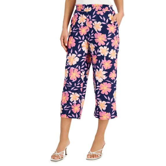 Charter Club Petite Linen Cropped Pants Intrepid Blue Combo PL