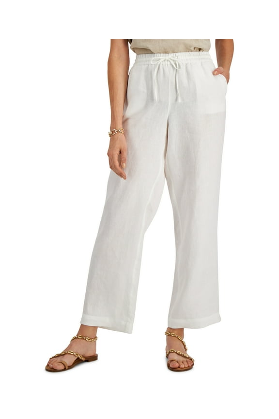 Petite Linen Drawstring Pants Bright White PS