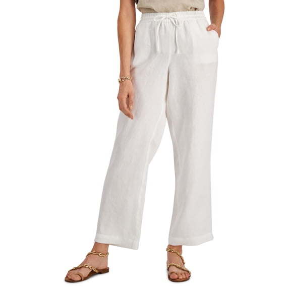 Charter Club Petite Linen Drawstring Pants Bright White PXL