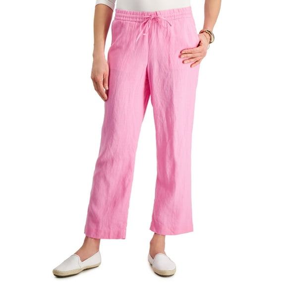 Charter Club Petite Linen Drawstring Pants Bubble Bath PL