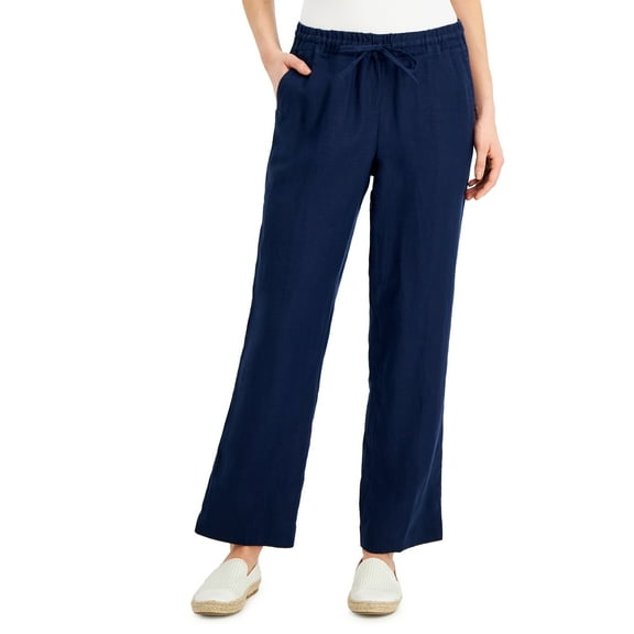 Charter Club Petite Linen Drawstring Pants Intrepid Blue PXL
