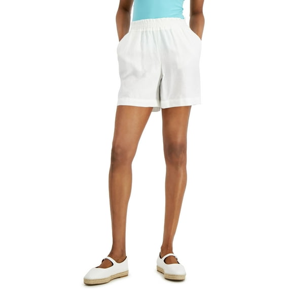 Charter Club Petite Linen Pull On Shorts Bright White PL