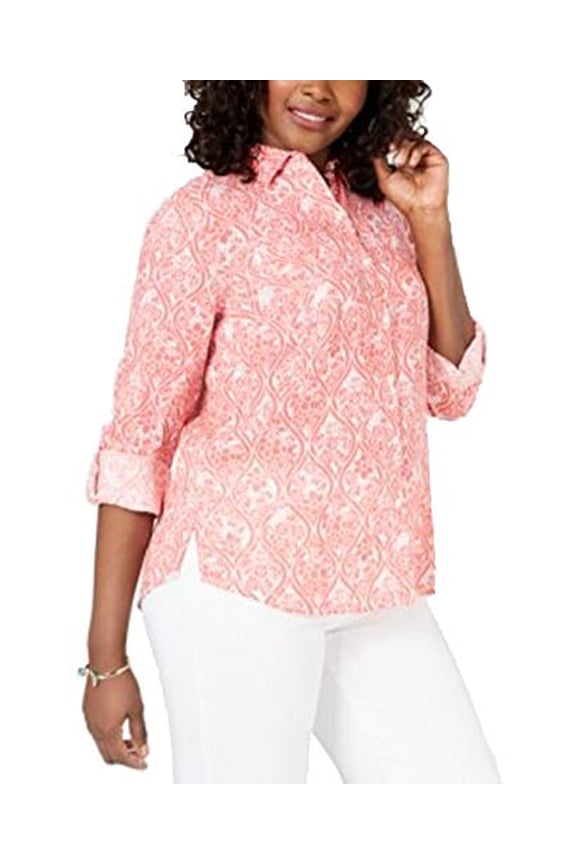 Petite Linen Utility Shirt (Tuscon Coral Combo, P/S)