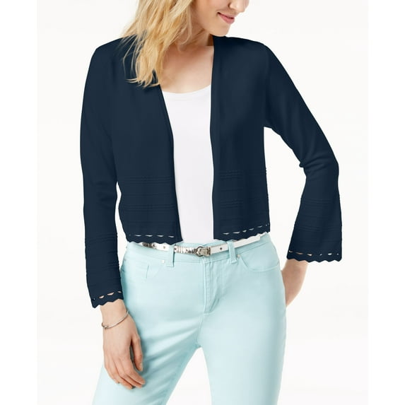 Charter Club Petite Open Front Geo Stitch Cardigan Intrepid Blue PM