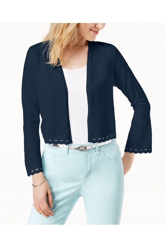 Petite Open Front Geo Stitch Cardigan Intrepid Blue PS