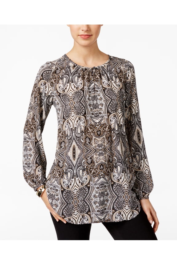 Petite Paisley-Print Top Deep Black Combo PM