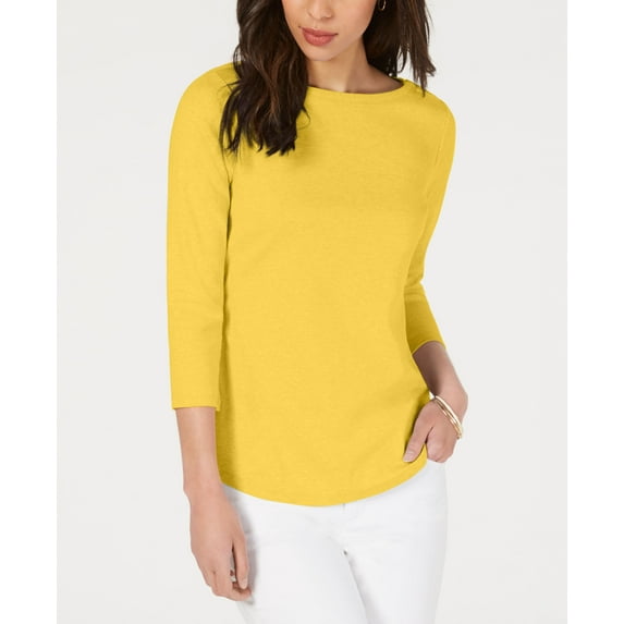 Charter Club Petite Pima Cotton Button Shoulder Top Primrose Yellow PL