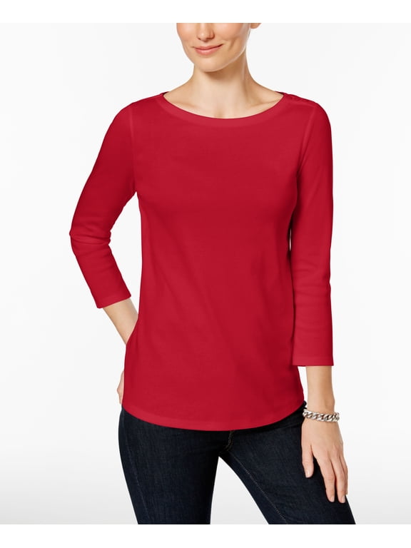Petite Pima Cotton Button Shoulder Top Red Barn PL