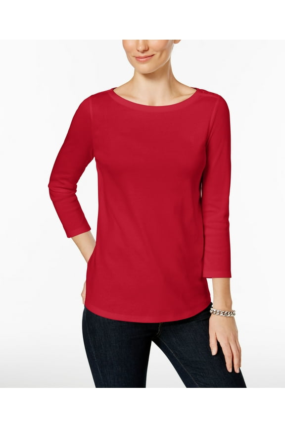Petite Pima Cotton Button-Shoulder Top Red Barn PS