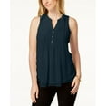 thumbnail image 1 of Charter Club Petite Pleated Button Neck Top Intrepid Blue PXL, 1 of 1