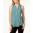 thumbnail image 1 of Charter Club Petite Pleated Button Neck Top Tulum Blue PXL, 1 of 1