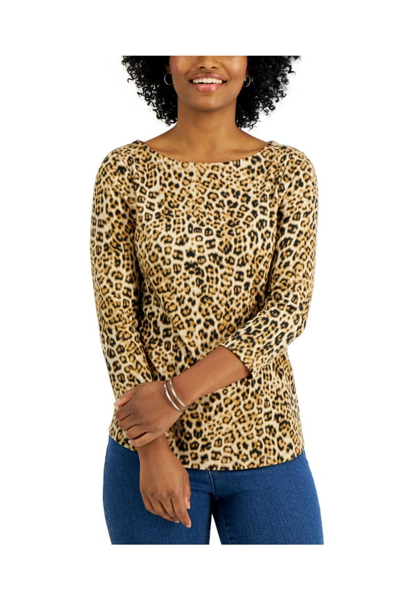 Petite Printed 3/4 Sleeve Cotton Top Sedona Dust Combo PL